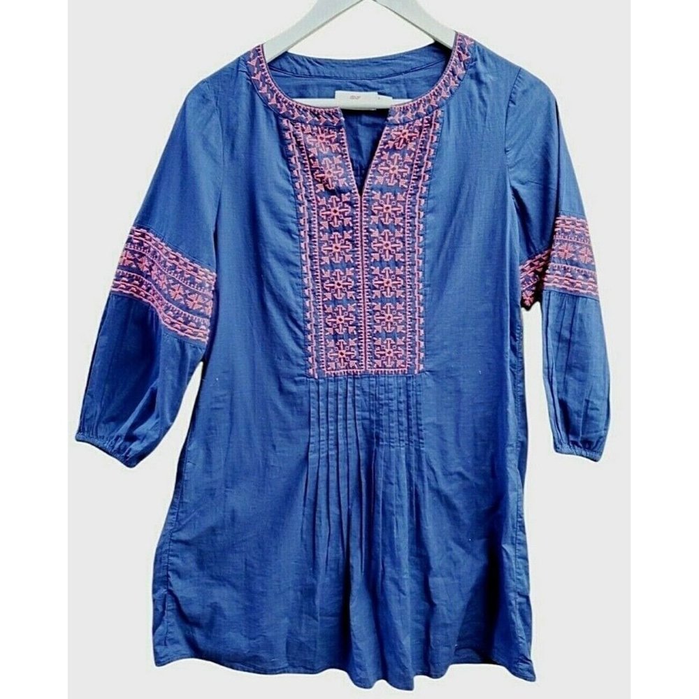 Vineyard Vines Womens Navy Blue Embroidered Cotton Lined Dress Sz XXS
